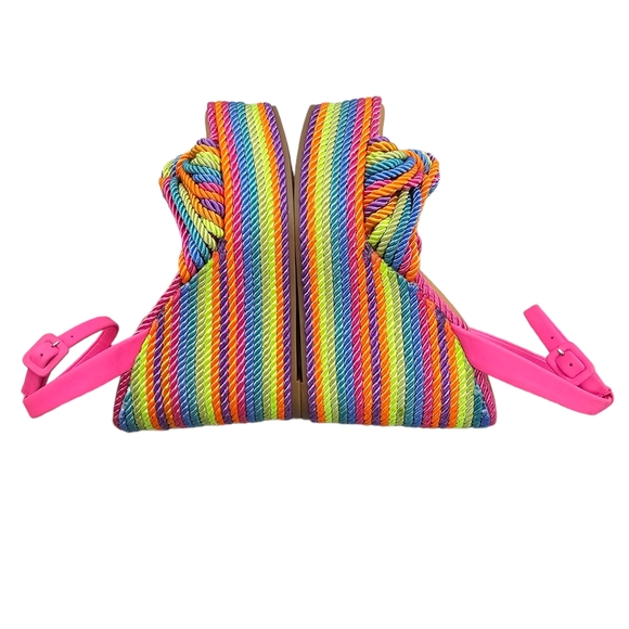 Gianni Bini Wedge Platform Sandal Women's Size 6 Leena Rainbow Cord Striped NEW - Picture 4 of 13